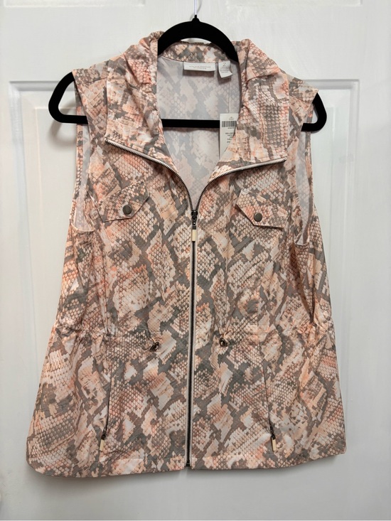 Chico's Jackets & Blazers - Chico's Peach and Gray Snake-Print Hooded Zip Vest